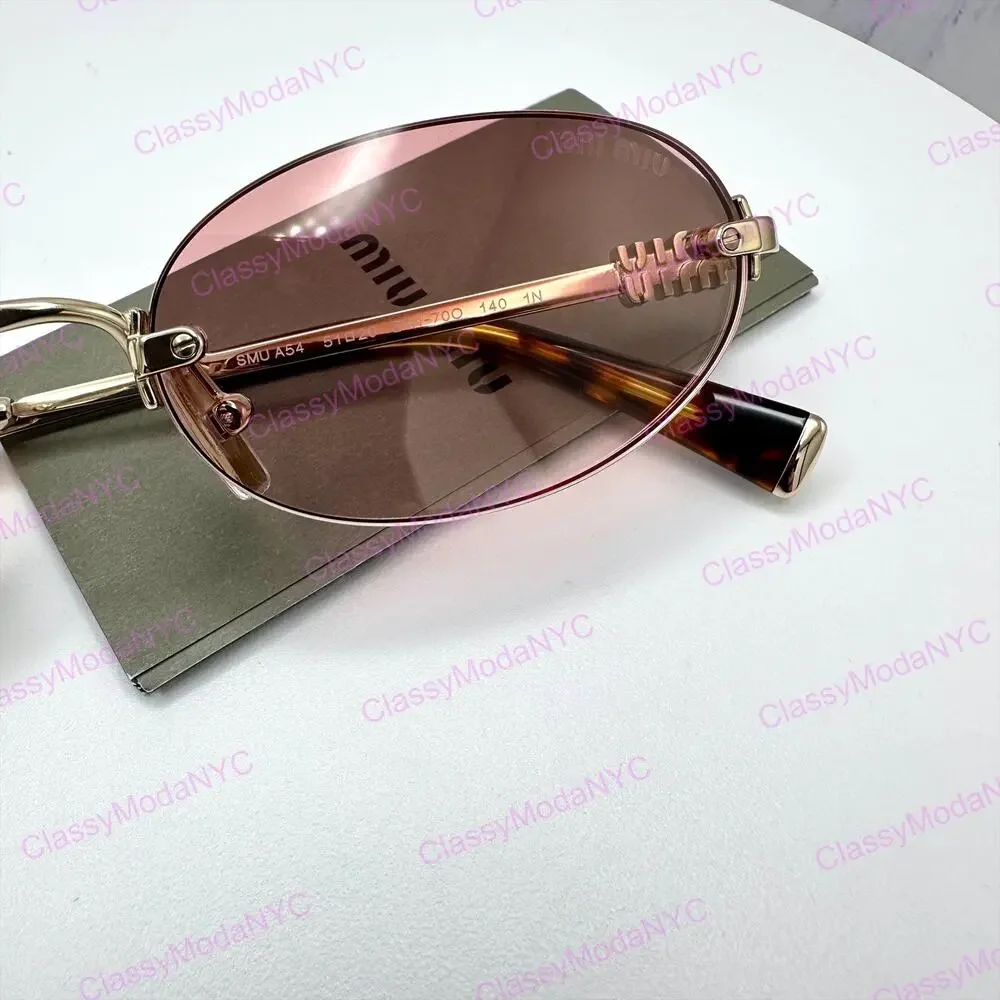 New MIU MIU Sunglasses Gold Metal Pink Oval Authentic Gradient MIU MIU